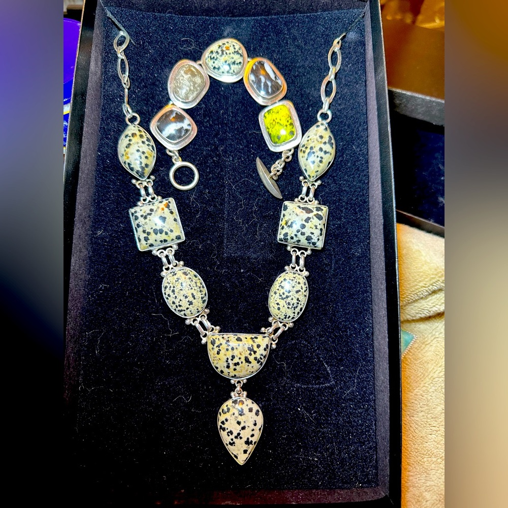 Dalmatian jasper drop toggle necklace and Silpada bracelet